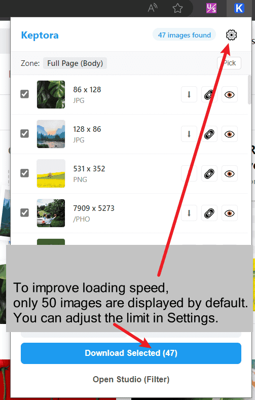 batch download images on popup page