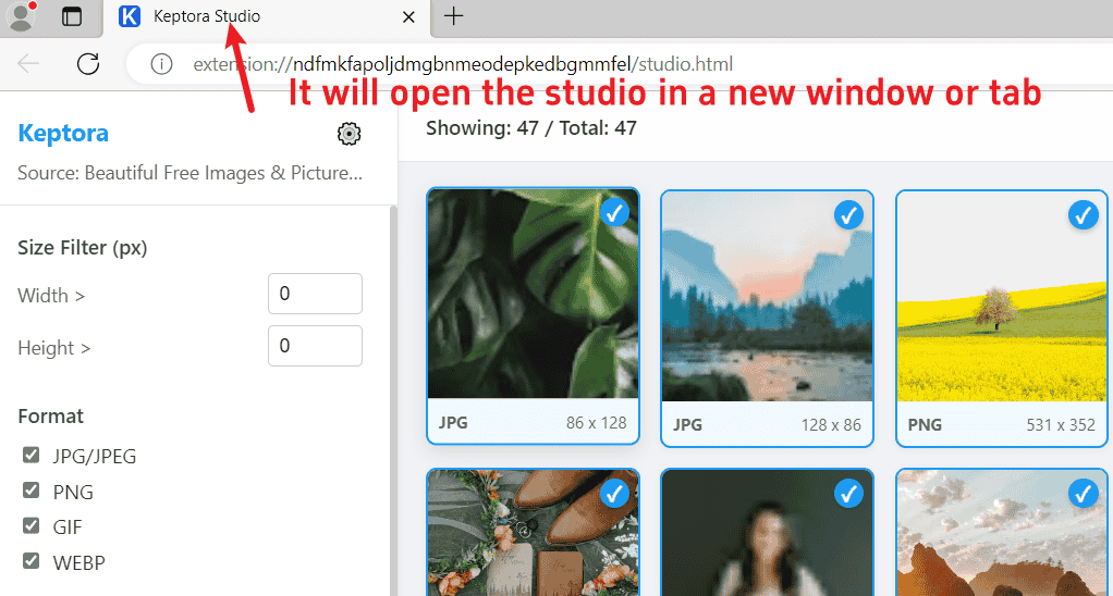 keptora image downloader studio will open on a new tab